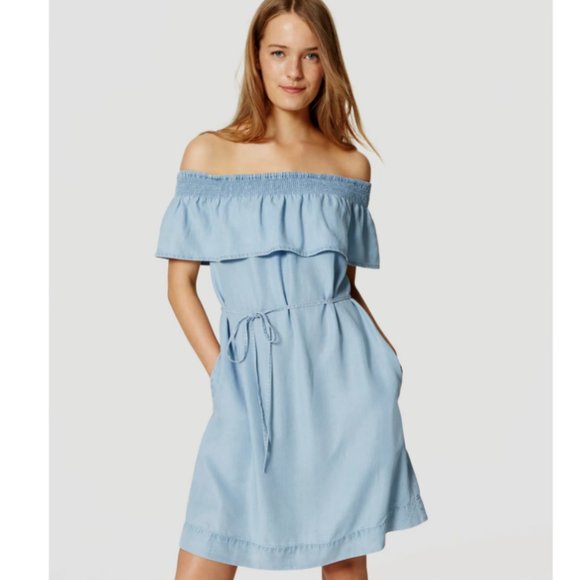 LOFT Dresses & Skirts - NWT LOFT Chambray Denim Off The Shoulder Dress M